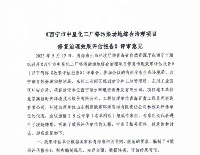 西寧市中星化工廠鉻污染場地綜合治理項目修復治理效果評估報告評審結果公示